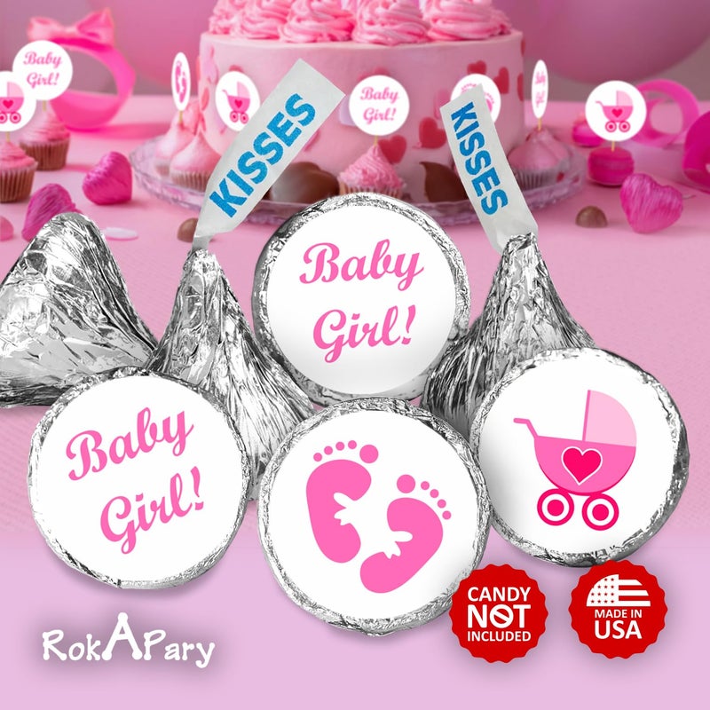 Creativity Labels 324 Pink Its a Girl Baby Shower Favors Stickers for Baby Shower Or Sprinkle Party Decorations, Kisses Stickers, Pink Favors Labels, Its a Girl Kisses. Made in USA - Image 2